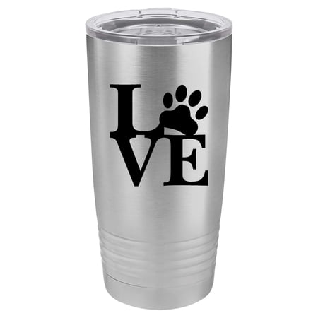 Tumbler Stainless Steel Vacuum Insulated Travel Mug LOVE Paw Print (Stainless Steel 20 oz)