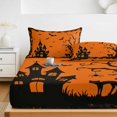 thumbnail image 6 of King Size Fitted Sheet Set - Orange Halloween 3 Piece Bedding Sets 16" Deep Pocket Fitted Sheet with 2 Pillowcases, Scary Castle Bats Tree Silhouette Brushed Microfiber Hotel Luxury Bed Sheets, 6 of 9