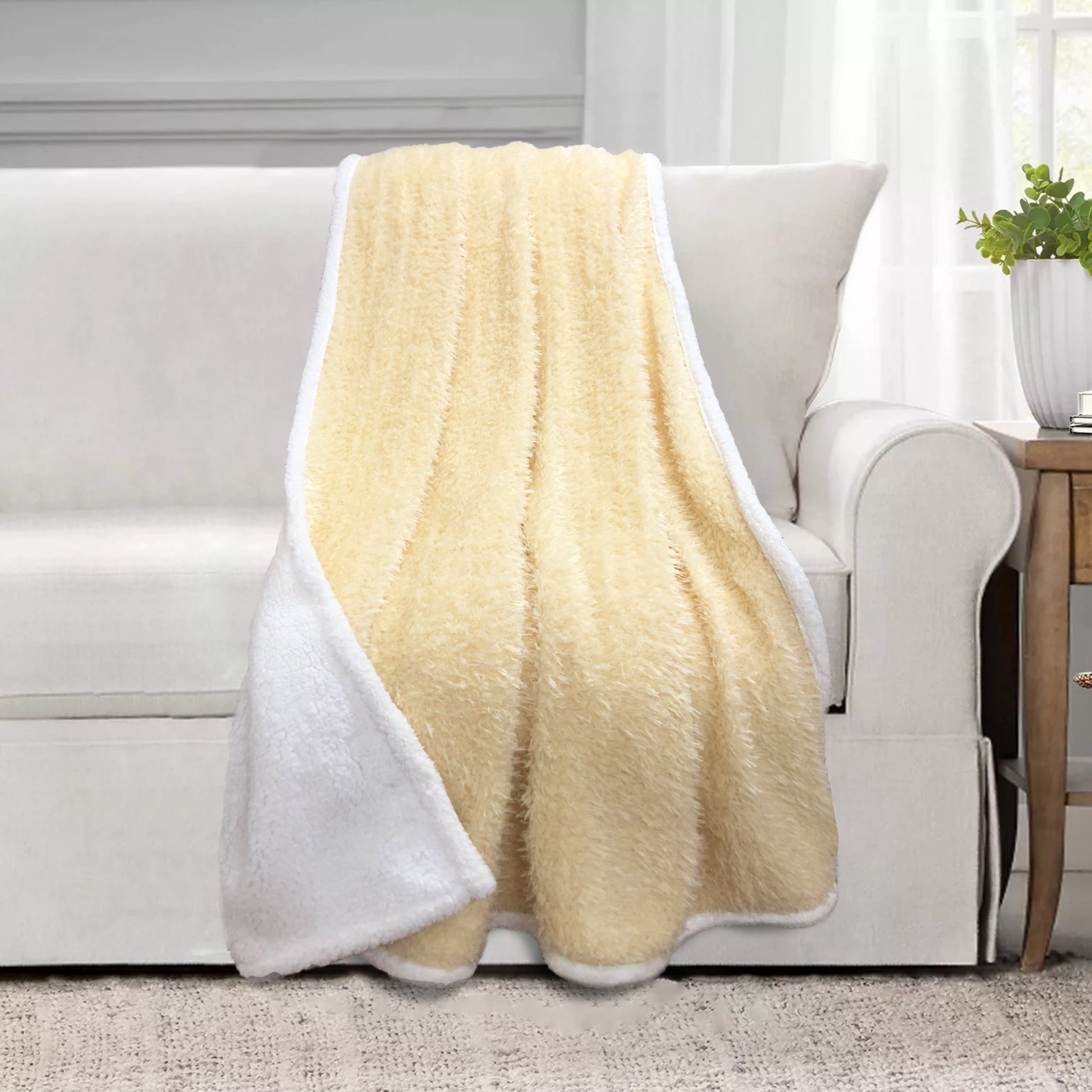 Monica Faux Fur Sherpa Throw Cream