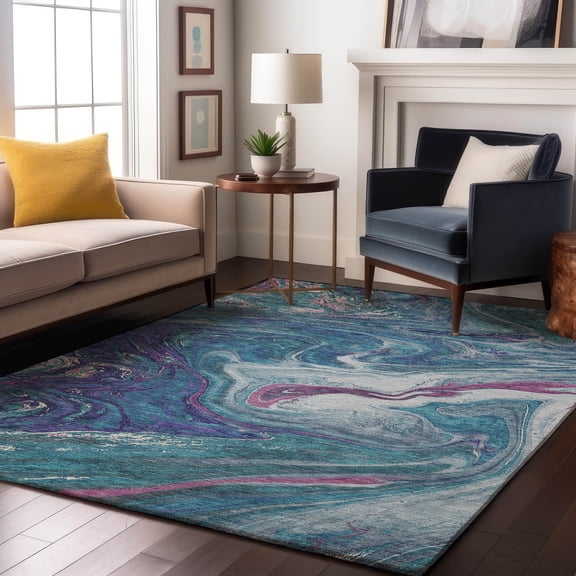 Addison Rugs Mayfield Premium Machine Washable Transitional Abstract Teal Rectangle Rug, 9' x 12'