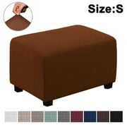 Stretch Ottoman Cover Ottoman Slip Cover Ottoman Protector Storage Ottoman Cover Furniture Protector Soft Rectangle Slip Cover with Elastic Waistband-Light coffee
