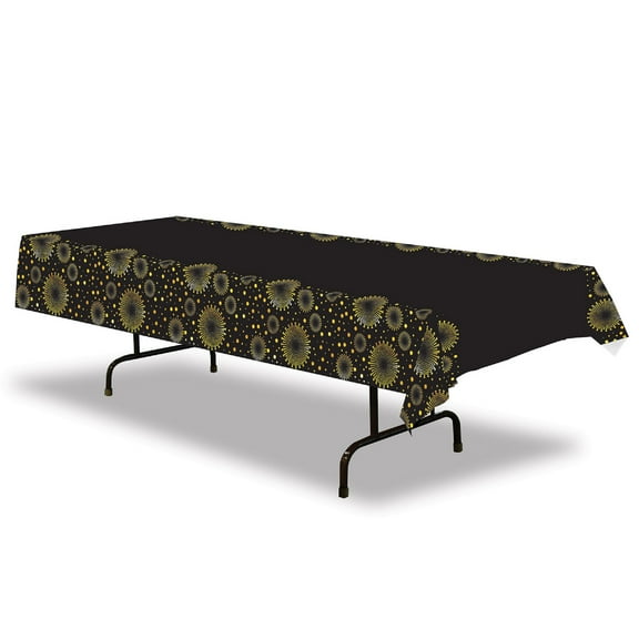 Set of 12 Black and Gold Celebration Table Cover 108"