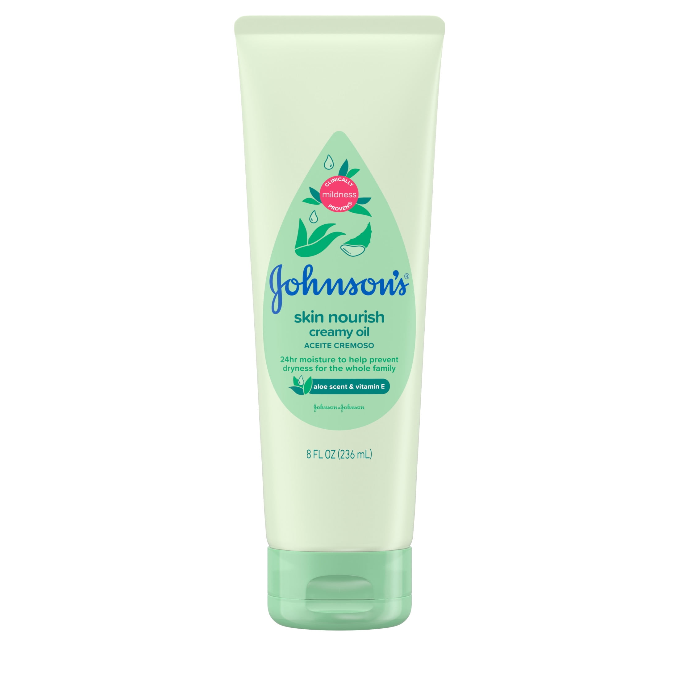 Johnson's Skin Nourish Creamy Oil + Aloe Scent & Vitamin E, 8 fl. oz