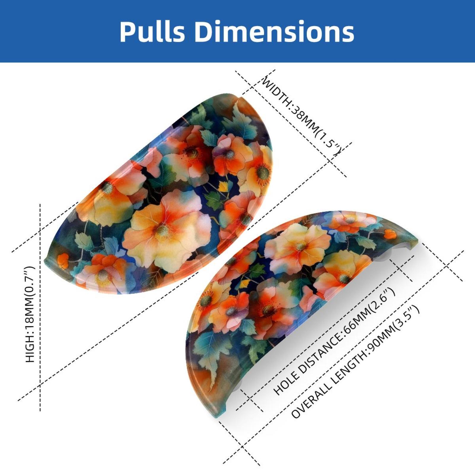 PhooArto 6 Pcs Cup Drawer Pulls, Watercolor Floral Flowers Painting Shell Shape Handles Cabinet Knobs for Dresser Cupboard Closet Wardrobe with Screws