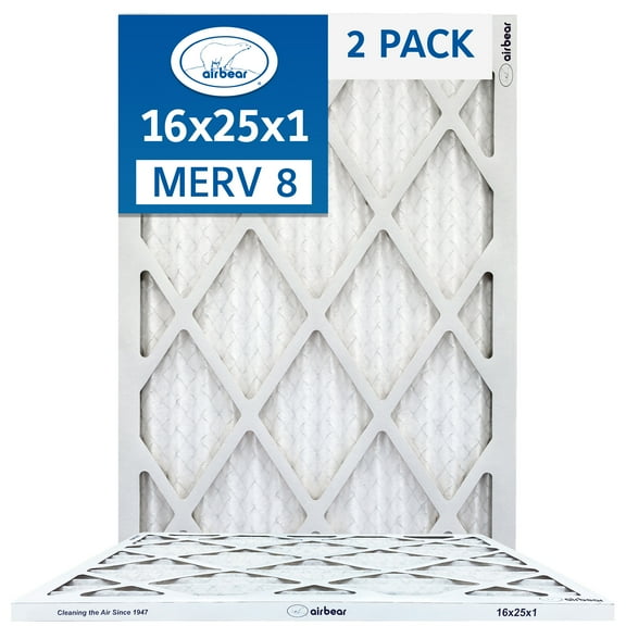 16x25x1 Air Filter MERV 8 (2-Pack) TRION Air Bear Pleated HVAC Air Filters Replacement (Actual Size 15.5 x 24.5 x .75)