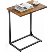 Pipishell C-Shaped Side Table, C-Table for Sofa, End Table with Metal Frame, Large Surface Couch Table for Living Room, Bedroom, and Home Office, Rustic Design, PIET11V
