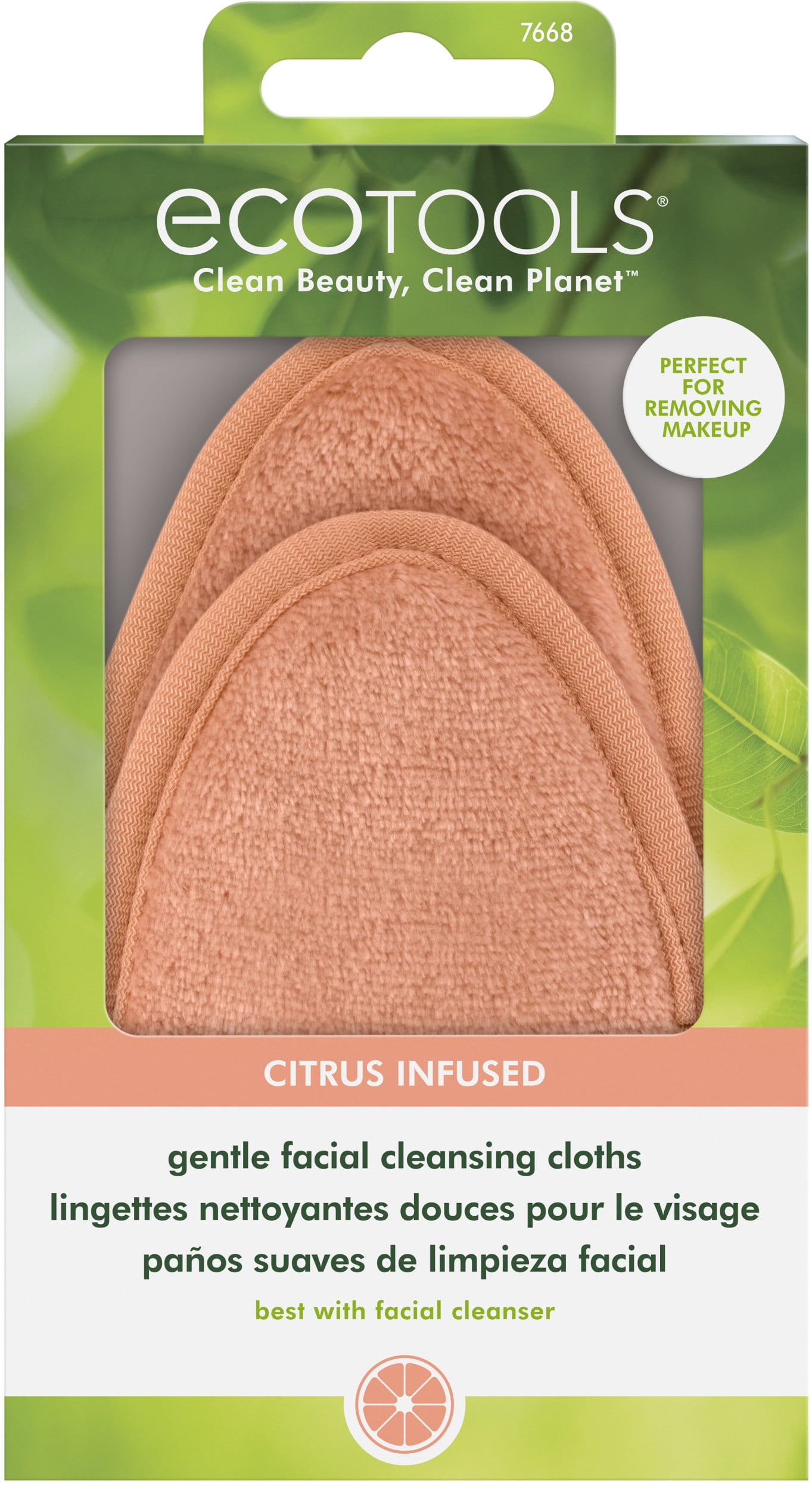 EcoTools Gentle Facial Cleansing Cloths, Removes Makeup, Citrus Infused To Open Pores, Ultra Soft Material, Cruelty Free and Vegan, 2 Pack