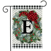Winter Wreath Monogram Letter E Garden Flag 12.5" x 18" Briarwood Lane