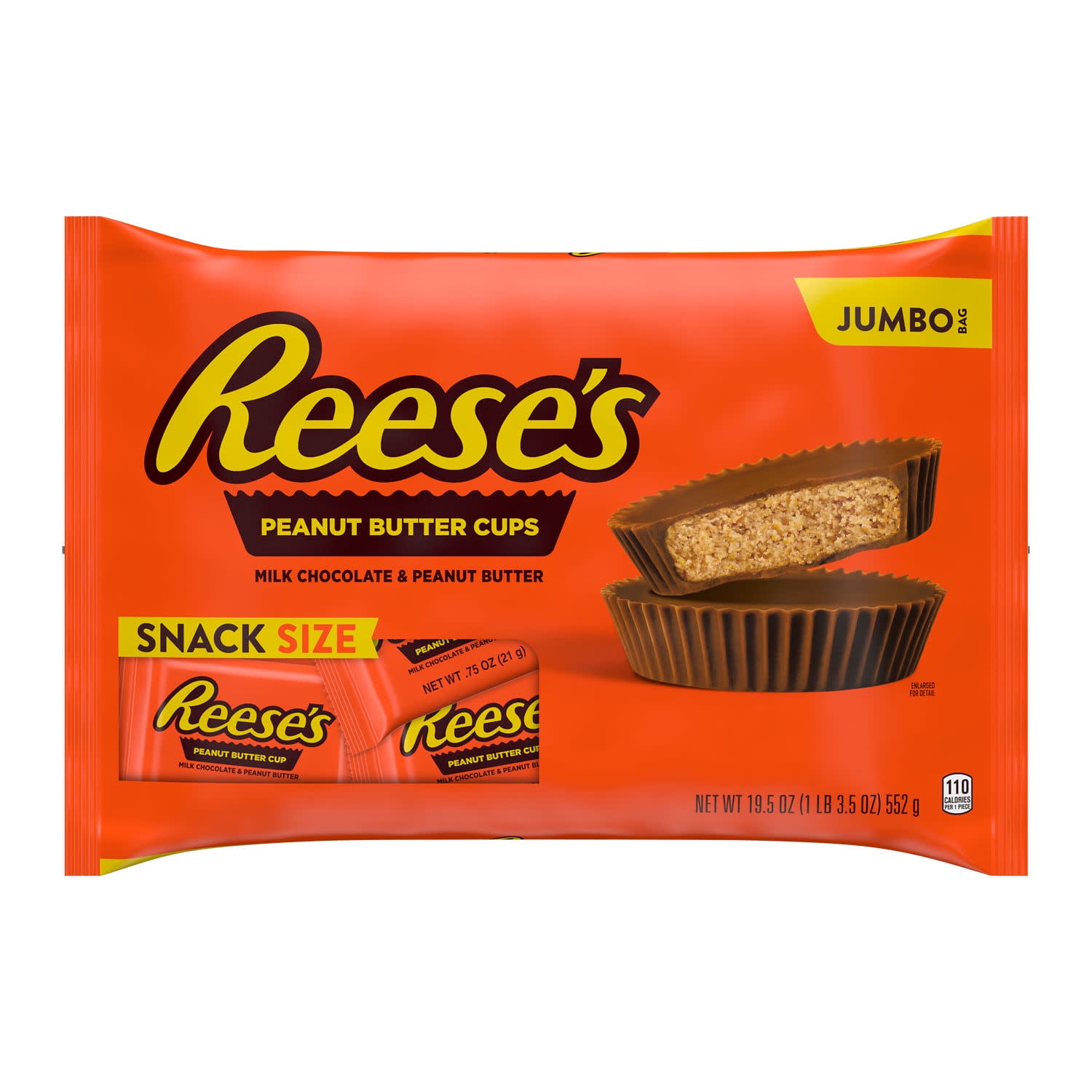 (5 pack) Reese's Milk Chocolate Snack Size Peanut Butter Cups Candy, Jumbo Bag 19.5 oz
