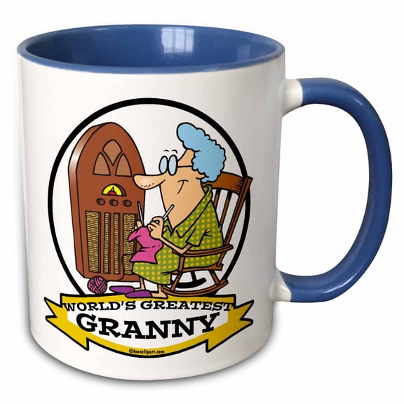 3drose, Funny Worlds Greatest Granny Cartoon, 11oz Two-tone Blue Mug