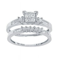 Ladies 2 Piece Pure 10K Real 100% White Gold 0.43 ct Genuine Diamond Engagement Ring Wedding Band Set