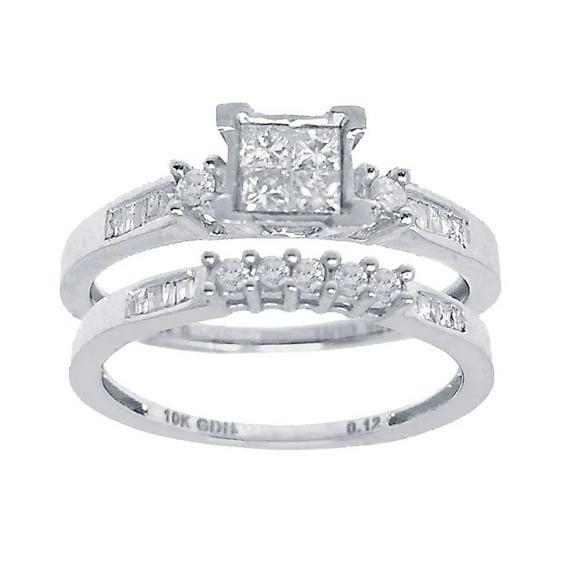 Ladies 2 Piece Pure 10K Real 100% White Gold 0.43 ct Genuine Diamond Engagement Ring Wedding Band Set