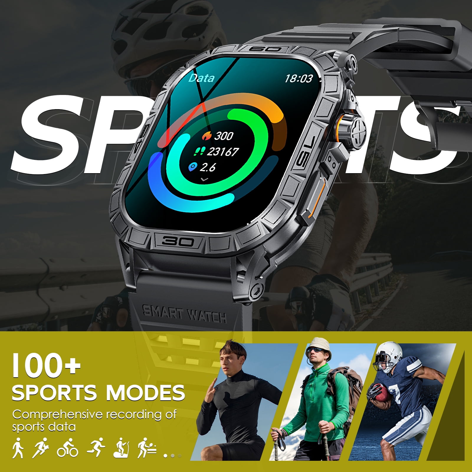 EIGIIS Military Smart Watch for Men Answer Make Calls Message Notification 1.96" AMOLED Full Touch Smartwatch Fitness Tracker Watch Sleep Monitor Step Counter Sports Watch for iPhone Android