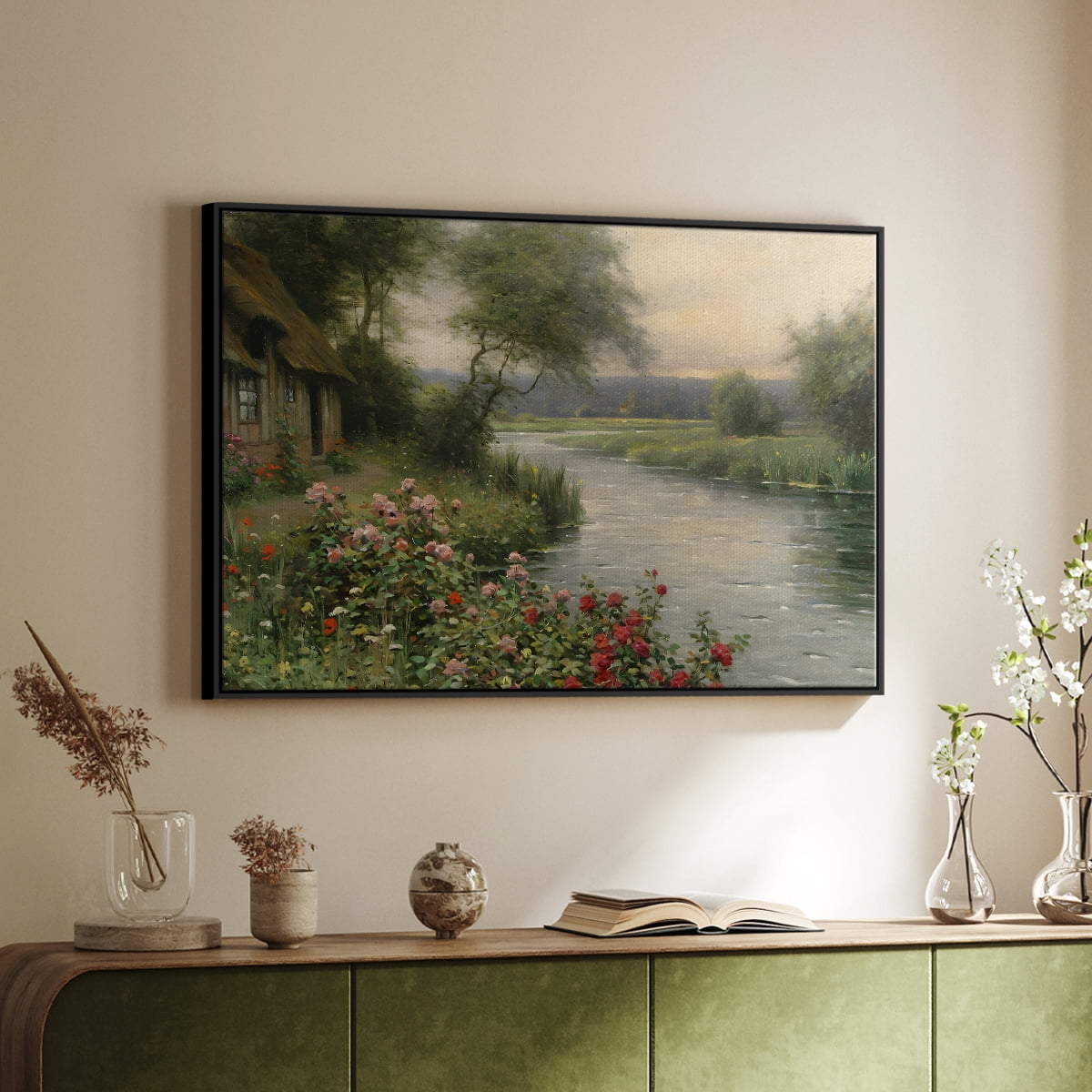 Vintage Landscape-CCLVI By Wexford Home Framed in Black Wood Gallery Wrapped Canvas 17 in. x 25 in.