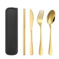 thumbnail image 3 of Portable Cutlery Set, 4-Piece 304 Stainless Steel Knife, Fork, Spoon, and Chopsticks with Carry Case, 3 of 5