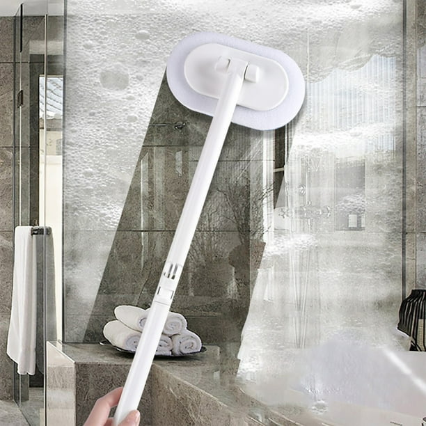 Cepillo de suelo, cerdas duras, mango largo | Limpiador de espacios para baldosas Plástico blanco 18,5 pulgadas | Fregador doméstico de baño resistente | Empuñadura ergonómica | Herramienta de
