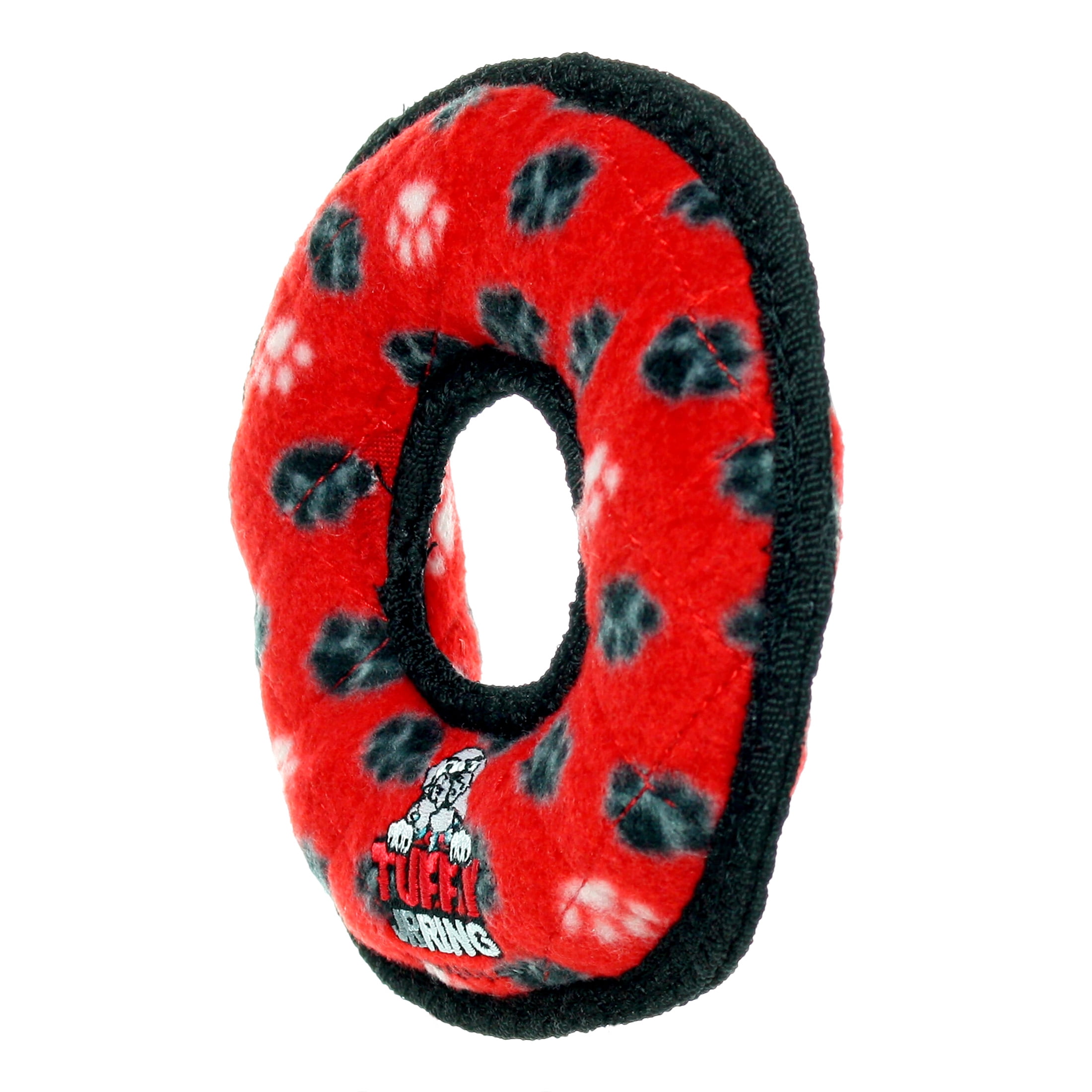 Tuffy Jr Ring Red Paw Durable Plush Dog Toy