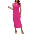 thumbnail image 3 of OutfitShow Women Ribbed Knit Bodycon Dress Sleeveless Crew Neck Midi Summer Dress with Side Split, 3 of 4