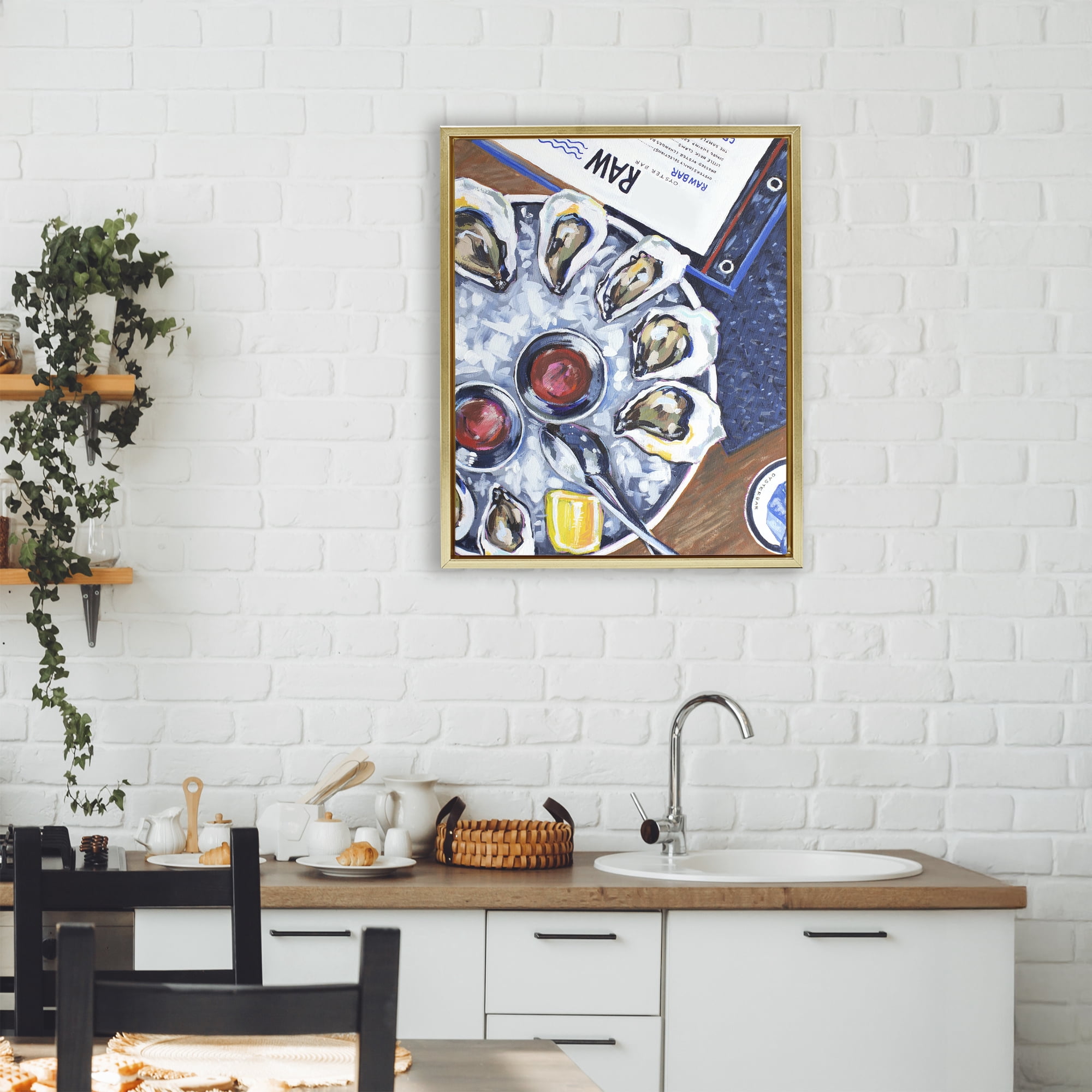 Stupell Industries Oysters on Ice Gold Framed Floater Canvas Wall Art, design by Rachel Nerney