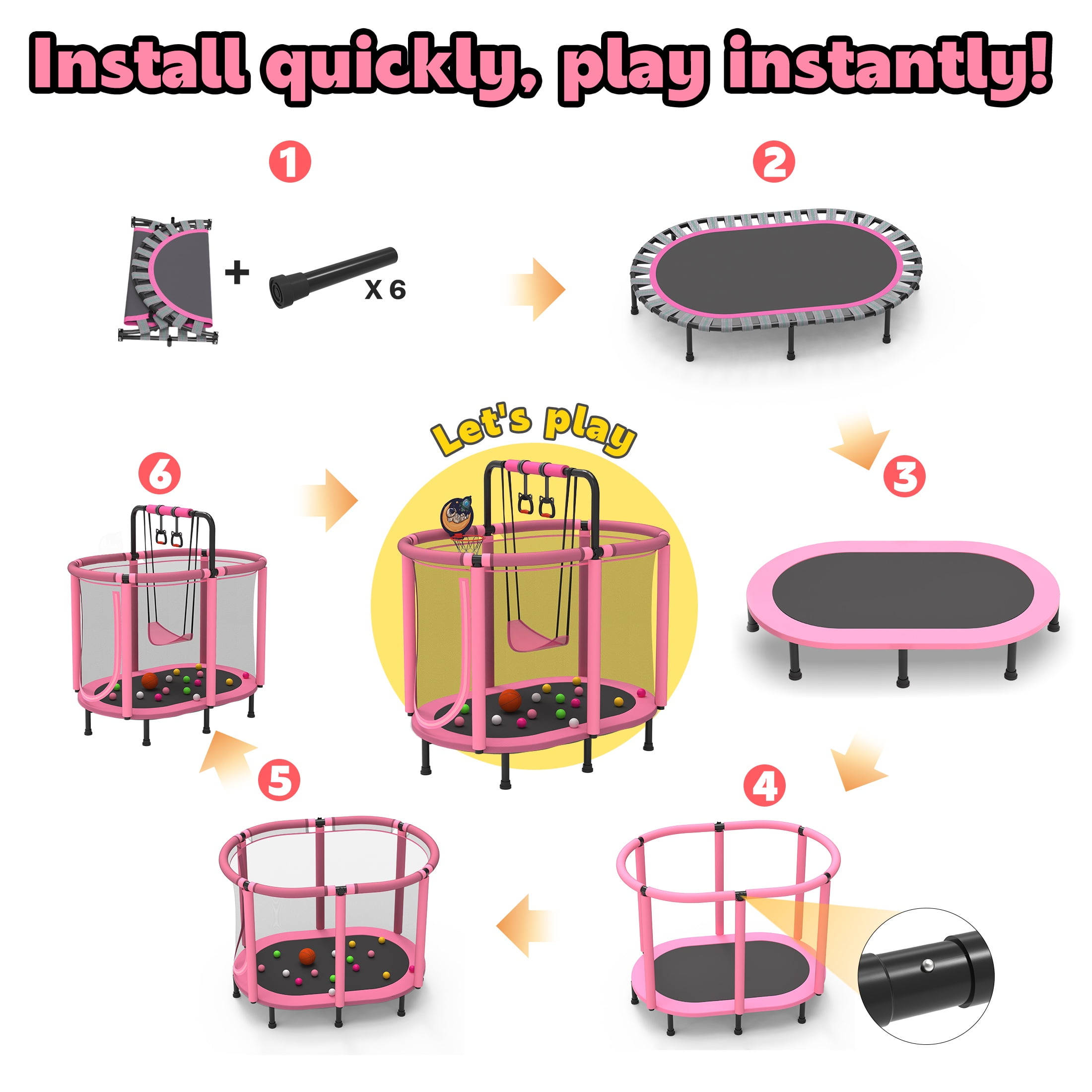 60" Toddler Trampoline with Safety Enclosure Net, SEGMART Upgraded Kids Trampoline with Basketball Hoop, Swing, Rings, Balls, Indoor Outdoor Mini Trampoline Birthday Gift for Kids Ages 3-9