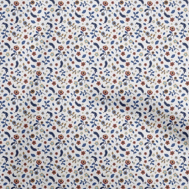 oneOone Polyester Lycra White Fabric Asian Floral Craft Projects Decor Fabric Printed By The Yard 56 Inch Wide