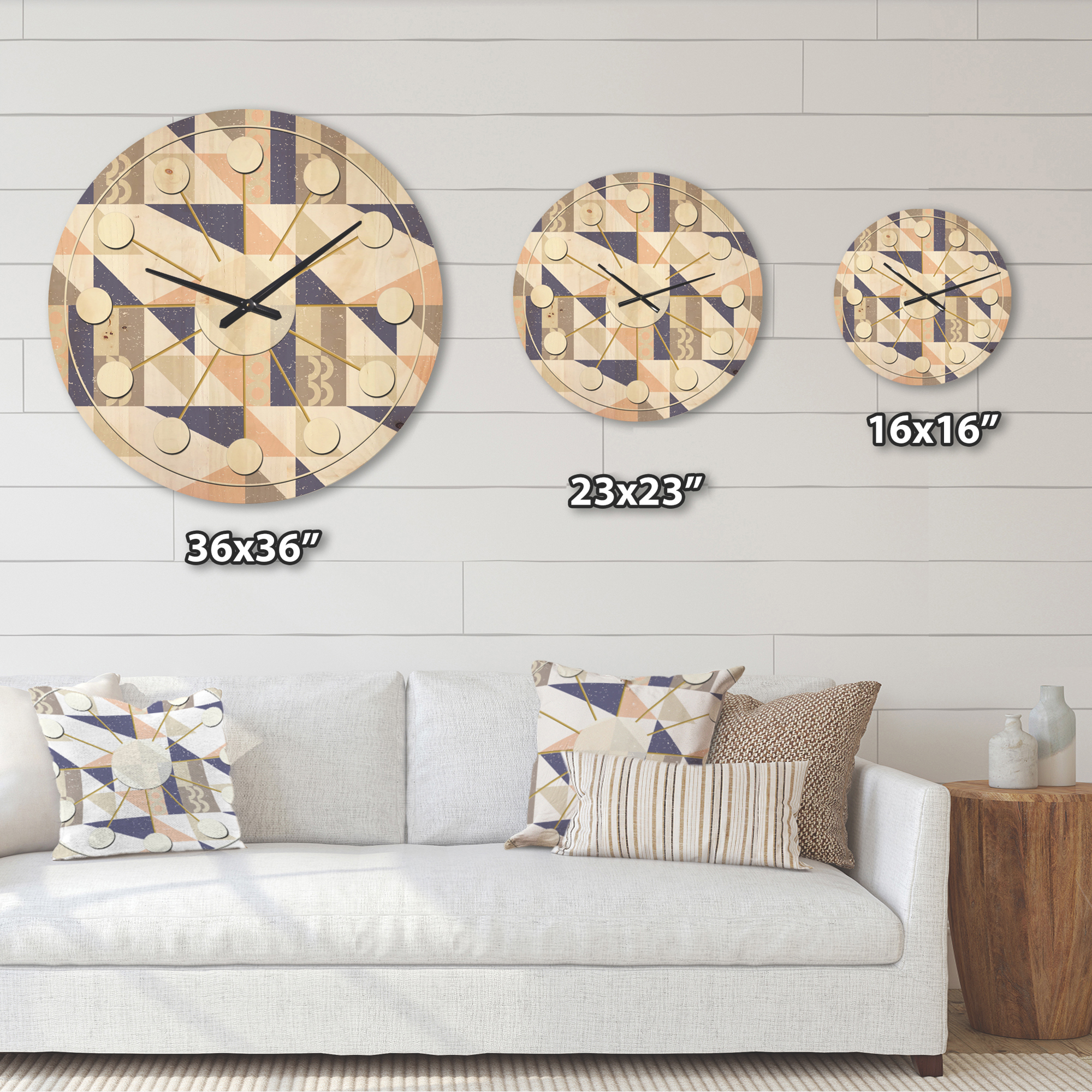 Designart 'Geometrical Retro Design X' Mid-Century Modern Wood Wall Clock