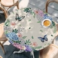thumbnail image 2 of Watercolor Flowers Round Tablecloth, Fitted Table Cover with Elastic for 45"-54" Round Tables, Spring Floral Butterflies Botanical Beige Table Cloth Outdoor Dinning Party Waterproof Tablecloths, 2 of 7