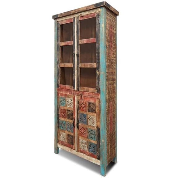 Pemberly Row Contemporary 34" Carved China Cabinet in Multi Color