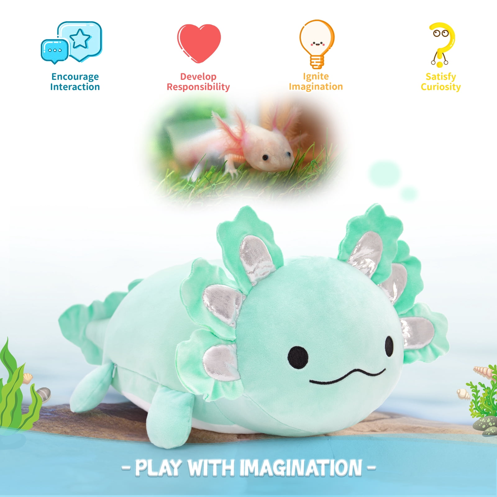 MaoGoLan 23.5" Giant Axolotl Stuffed Animals with 3 Babies Inside Large Axolotl Plush Toy