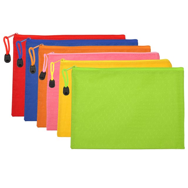 Unique Bargains Waterproof Zipper File Bags, A5 Document Holders for Office, Multicolor 6 Pack