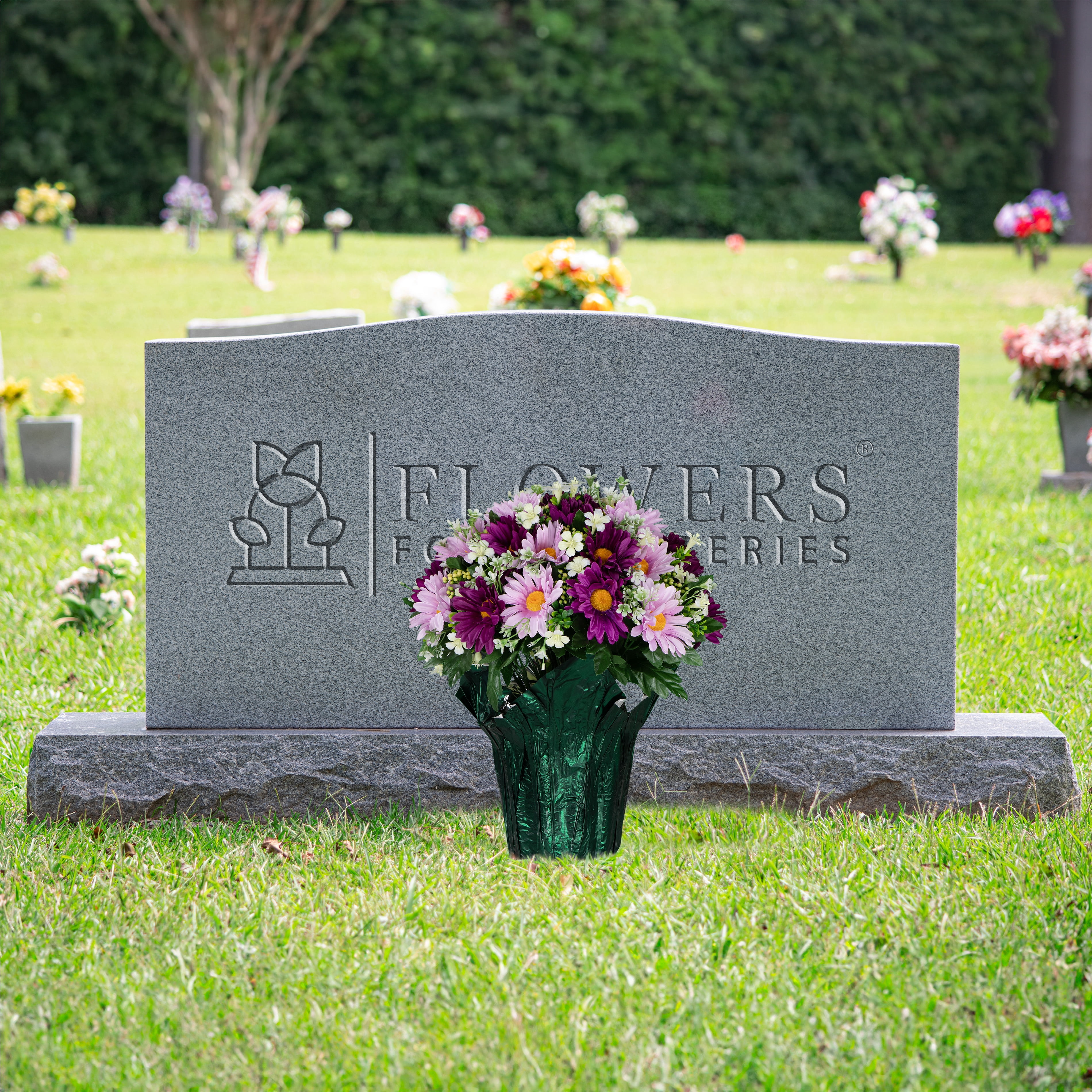 Sympathy Silks Artificial Flowers Pink and Purple Daisies Weighted Flower Pot