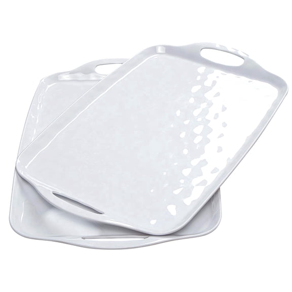 TP Serving Tray with Handles, Large Rectangle Melamine Serving Platter Set of 2, Dishwasher Safe, White (17" x 12")