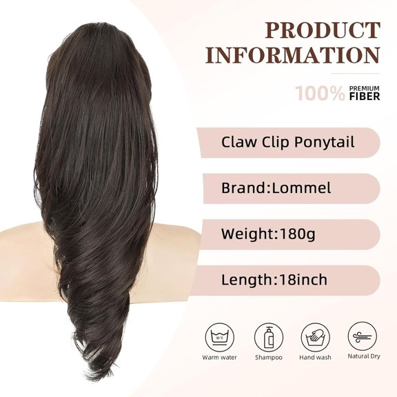 WEIF-Ponytail Extension 18Inch Claw Clip Ponytail Extension Dark Brown Wavy Curly Claw Clip in Ponytail Hair Extensions, Natural Fake Ponytail Synthetic Hairpiece for Women