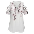 thumbnail image 4 of Cherry Blossoms with Falling Flowers Womens Summer V Neck Zipper Top Short Sleeve T Shirt Off Shoulder Top Casual Classy Loose Shirts, 4 of 7