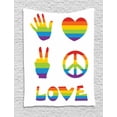 thumbnail image 1 of Pride Tapestry, Artistic Various Icons in Rainbow Colors Peace Hand Signs Heart Shape Gay Community, Wall Hanging for Bedroom Living Room Dorm Decor, 60W X 80L Inches, Multicolor, by Ambesonne, 1 of 2