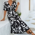thumbnail image 7 of Wycnly Formal Dresses for Women Fashion Empire Waist Flowy Swing Tunic A Line Dresses V-Neck Short Sleeve Geometric Print 2024 Summer Midi Dress Black l, 7 of 7