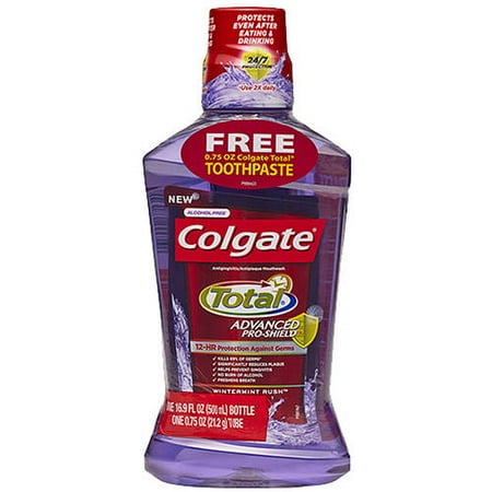 Colgate Total Advanced Pro-Shield Wintermint Rush Mouthwash + Bonus Toothpaste, 16.9 fl oz