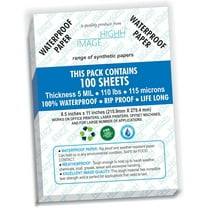 WATERPROOF Paper 100 Sheets, Thickness 5 MIL 110 LB, SYNTHETIC Paper, 8.5X11 from HIGHH IMAGE  Print with Laser Printers