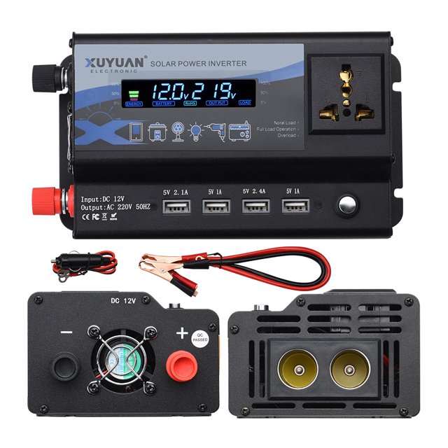 Tignapoo Portable 3000W Car Power Inverter with 4 USB Ports and LCD Display, Converts 12V DC to 220V AC, Ideal for Charging Laptops, Smartphones, and Camping Gear