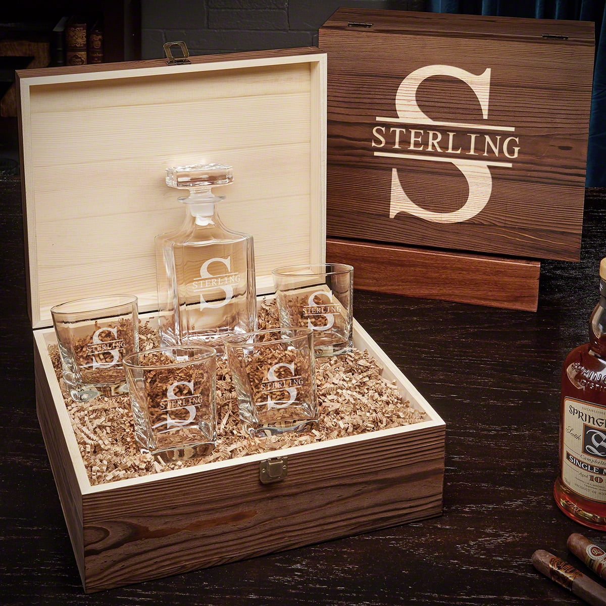 Oakmont Custom Carson Decanter Set with Square Rocks Glasses