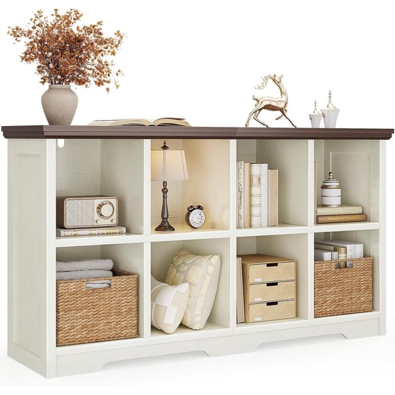 8 Cube Organizer Bookcase, Cube Shelf with Storage, Walnut White | Modern Farmhouse Design, Open Cube Storage for Books & Decor, Display Shelf, Living Room, Bedroom, Home Office, Entryway