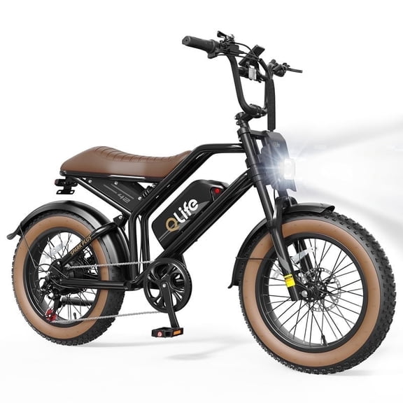 Plus Electric Bike for Adults, 1500W Peak 28 MPH 20" Fat Tires Electric Bicycle with Dual Suspension & Brakes Motorcycle, E-Bike Black & Brown