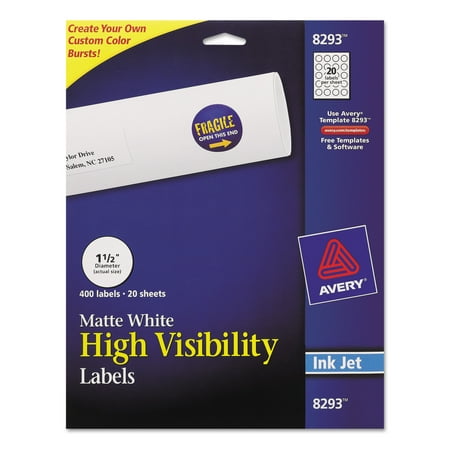 Avery Vibrant Color-Printing Round Address Labels, 1 1/2 dia, White, 400/Pack