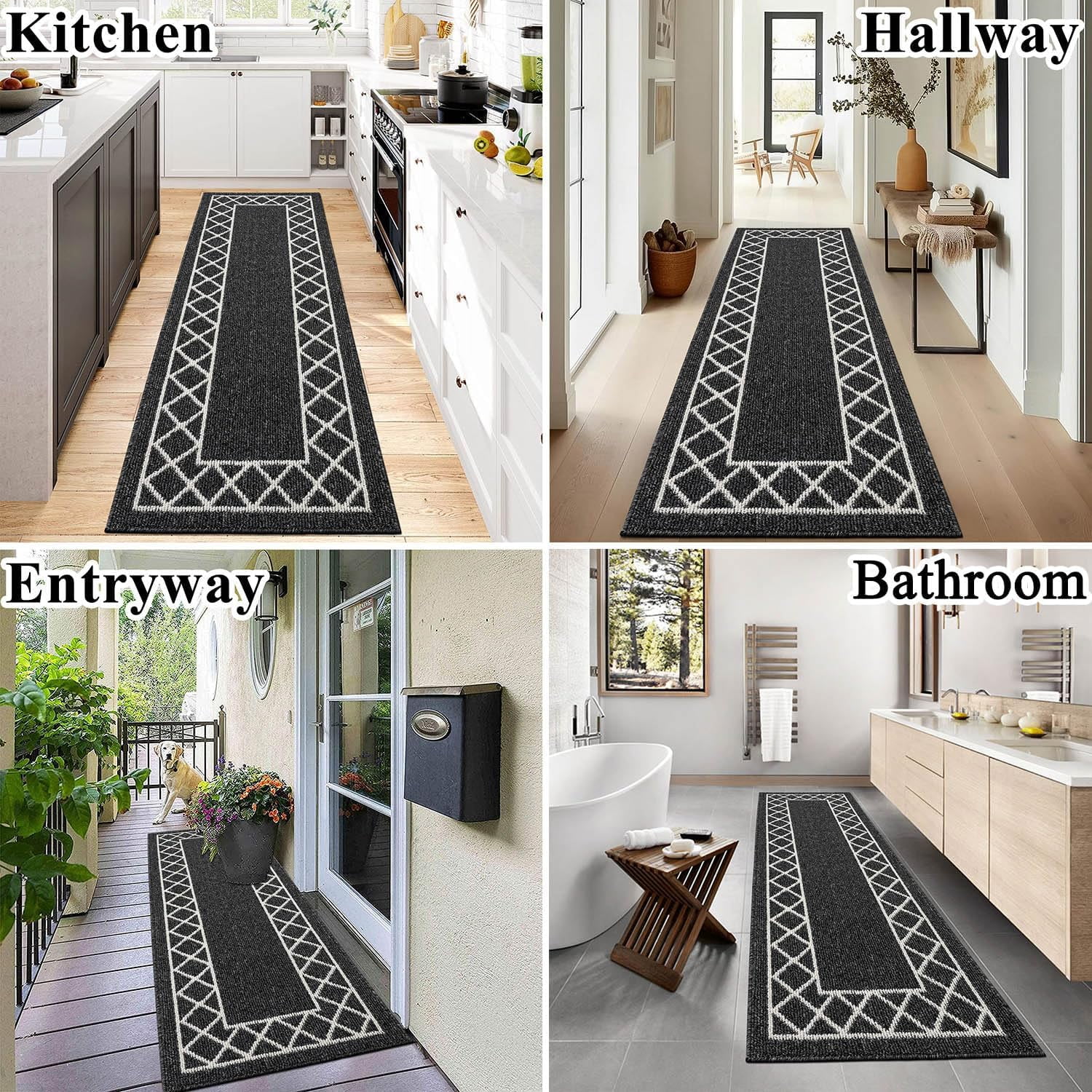 Yamaziot 2'x10' Runner Rug, Washable Kitchen Floor Runners Rugs for Hallway, Non Slip Entryway Mat Low Profile Inside Front Doormat, Laundry Room Rug, Black