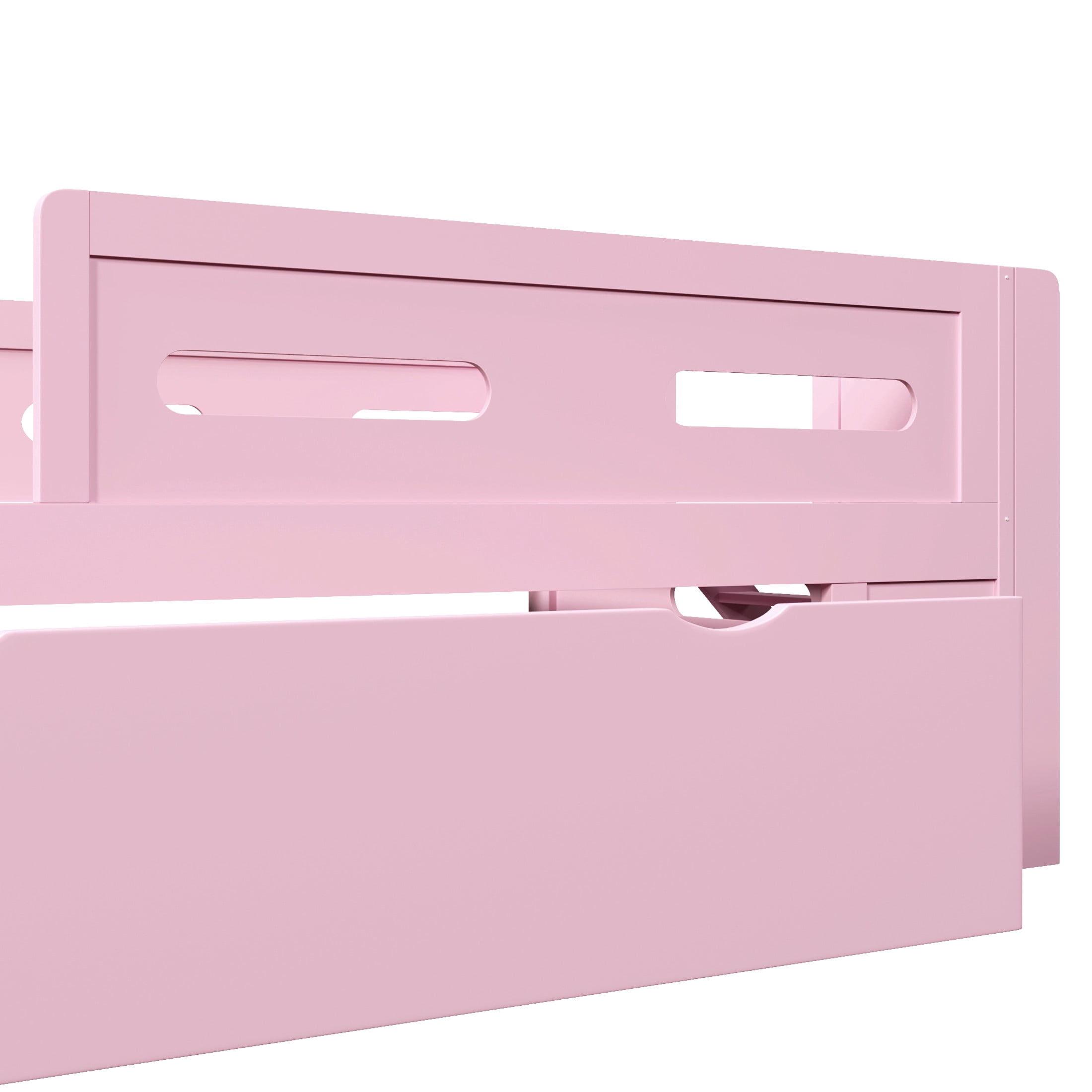 Noble House Genrix Twin Size Pine Wood Platform Bed with Guardrail and Storage Drawer, Kids Bed Frame, Pink