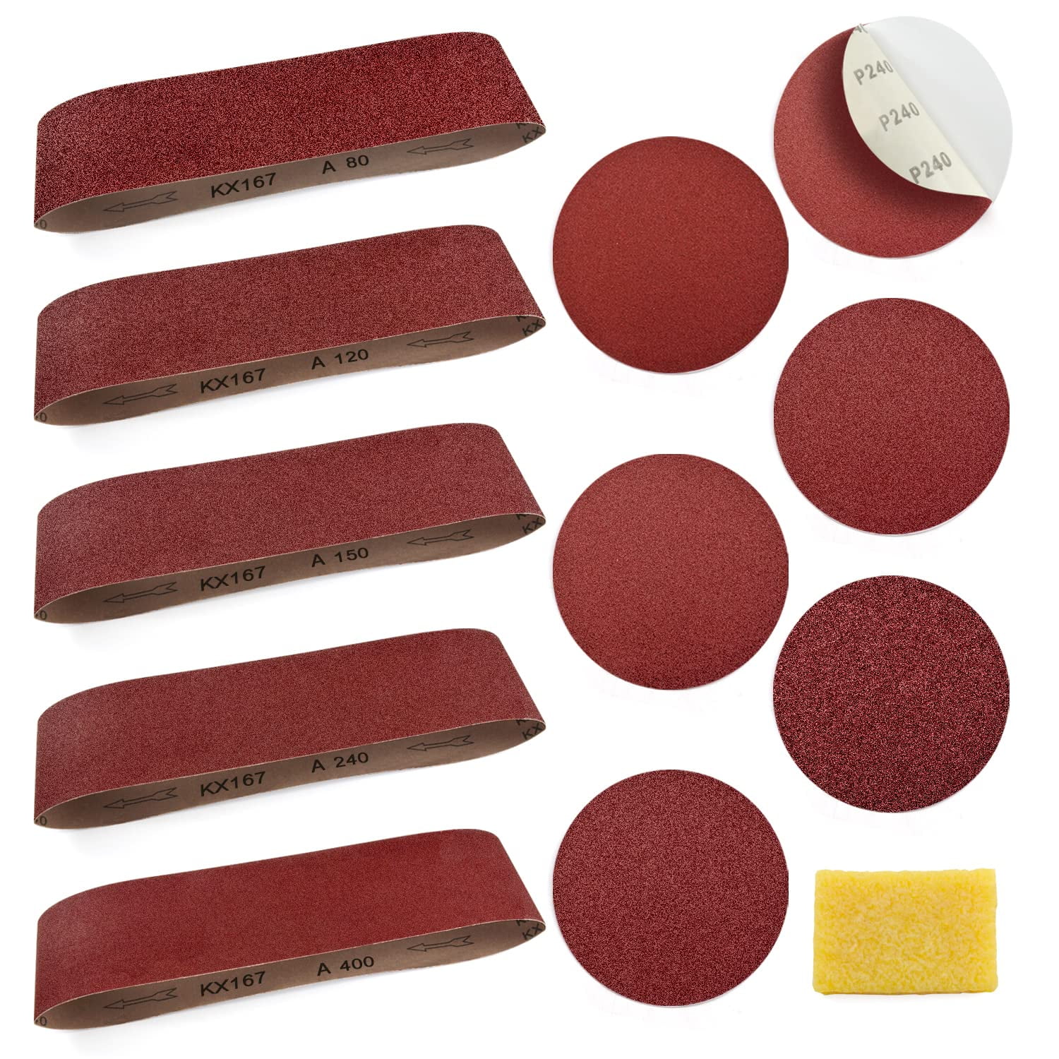 4 x 36” Sanding Belts and Sanding Discs Set for Power Combination Disc