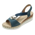 thumbnail image 7 of Rokment Women's Platform Chunky Heels Dressy Sandals Fashion Casual Metallic Silver Buckles Leather Elastic Ankle Strap Wedge Slingback Heeled Summer Comfortable Walking Shoes Blue Size 9, 7 of 7