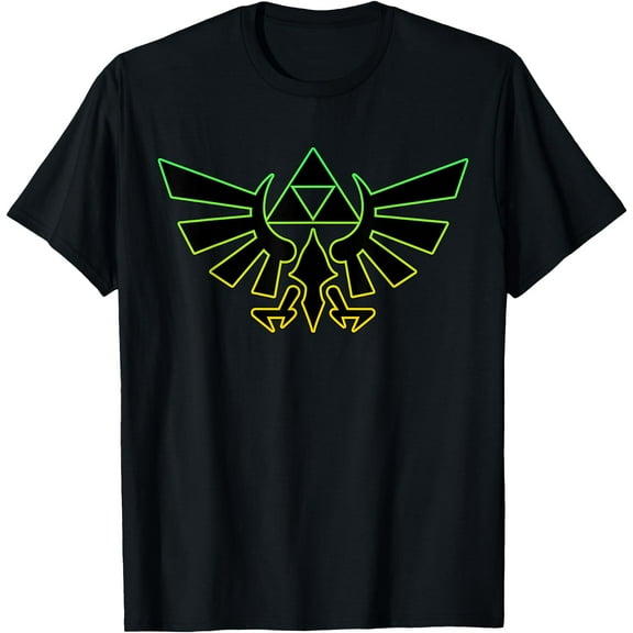 Legend Of Zelda Hyrule Crest Triforce Neon Outline DTG Print Unisex T-Shirt