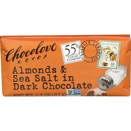 Chocolove Xoxox Mini Almonds and Sea Salt in Dark Chocolate Bar, 1.3 Ounce -- 12 per case.