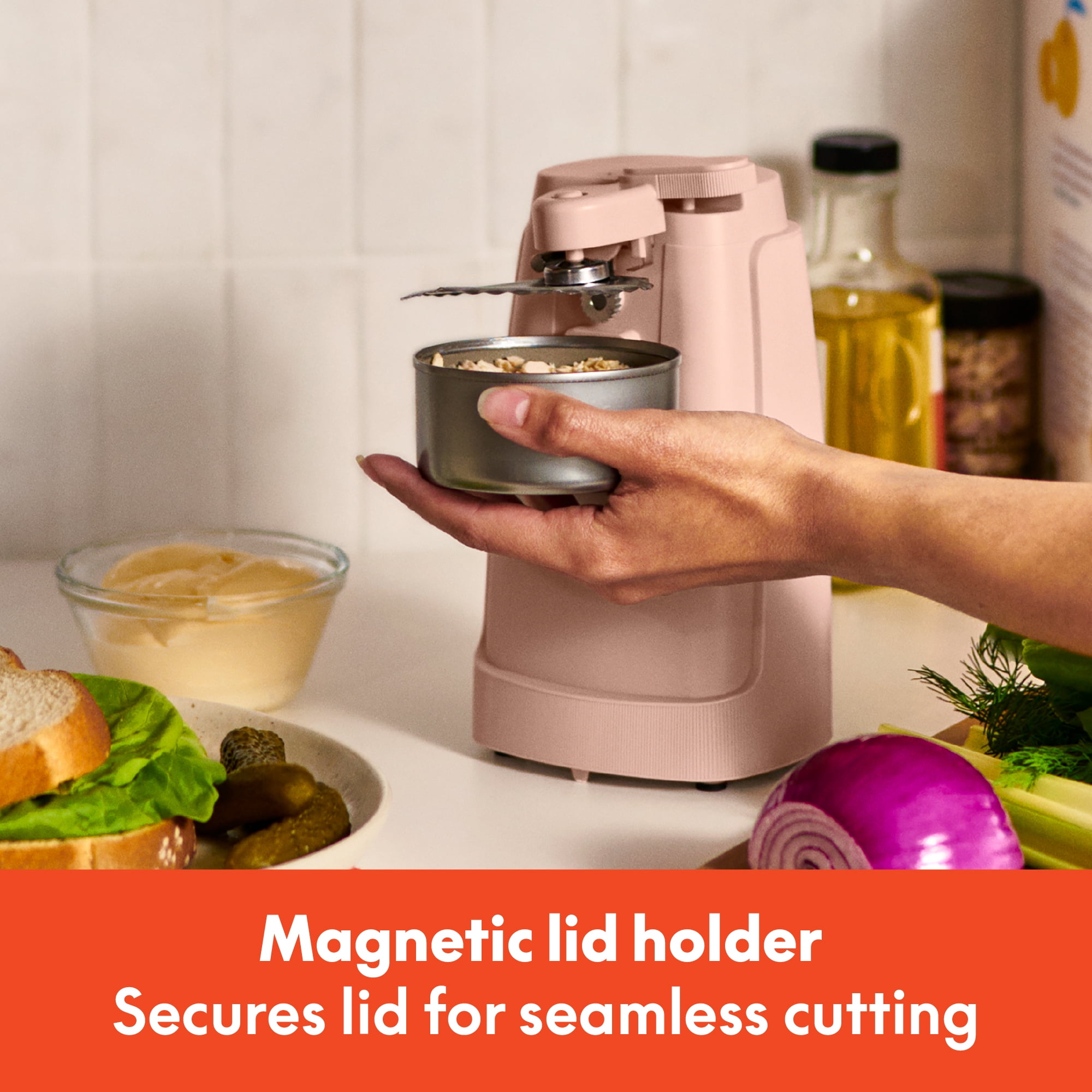 bella Electric Can Opener with Stainless Steel Cutting Blade and Cord Storage, Blossom